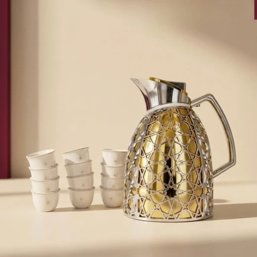 Royal Dallah Andalus dallah with a set of 12 Zaha-model coffee cups - Silver - Royal Dallah - Image 2